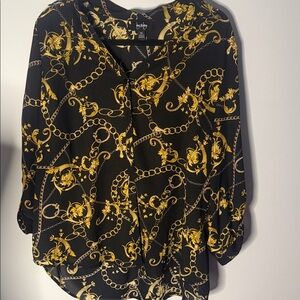 by & by Black and Yellow Chain Pattern Blouse